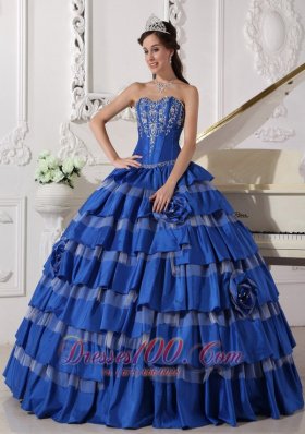 Blue Ball Gown Sweetheart Floor-length Taffeta Embroidery Quinceanera Dress Plus Size