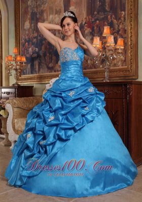 Blue Ball Gown Sweetheart Floor-length Beading Taffeta Quinceanera Dress Plus Size