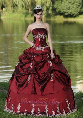 Custom Made Burgundy Quinceanera Dress Party Wear With Satin Embroidery Decorate Plus Size