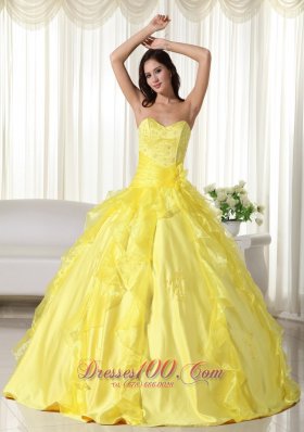 Yellow Ball Gown Sweetheart Floor-length Taffeta Embroidery Quinceanera Dress Pretty