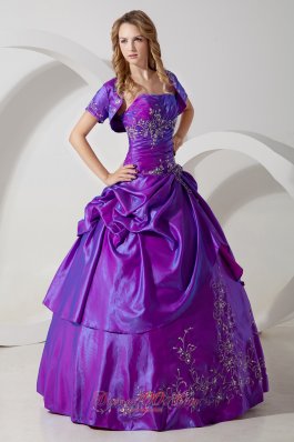 Purple Sweet 16 Dress A-line Embroidery Strapless Floor-length Taffeta Pretty