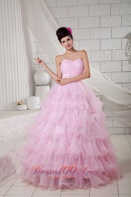 2013 Baby Pink Sweet 16 Dress Ball Gown Sweetheart Organza Beading Floor-length Pretty