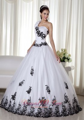 White Ball Gown One Shoulder Floor-length Taffeta and Organza Embroidery Quinceanera Dress Pretty