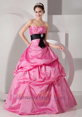 Cheap Custom Made Rose Pink Ball Gown Sweetheart Quinceanea Dress Taffeta Sash Floor-length
