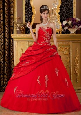 Vintage Red Sweet 16 Dress Sweetheart Taffeta Appliques Ball Gown  for Sweet 16