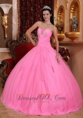 Wonderful Rose Pink Quinceanera Dress Strapless Tulle Beading Ball Gown  for Sweet 16