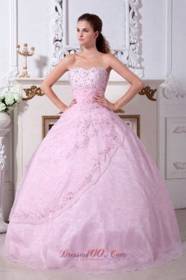 Rose Pink Quinceanera Dress A-line / Princess Sweetheart Organza Embroidery Floor-length  for Sweet 16