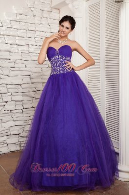 2013 New Style Purple A-line Sweetheart Prom / Evening Dress Tulle Beading Floor-length  for Sweet 16