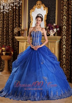 Royal Blue Ball Gown Sweetheart Floor-length Appliques Organza Quinceanera Dress