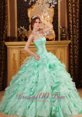 Luxurious Apple Green Quinceanera Dress Sweetheart Ruffles Organza And Taffeta Ball Gown