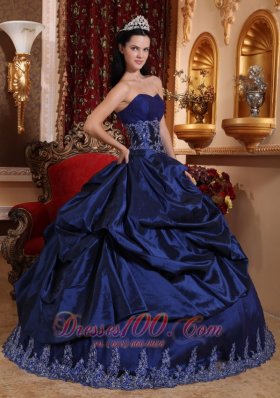 New Navy Blue Quinceanera Dress Sweetheart Taffeta Appliques Ball Gown