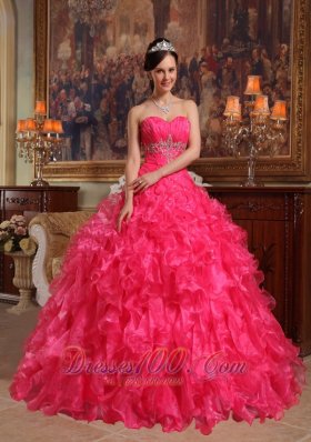 Red Ball Gown Sweetheart Floor-length Organza Beading Quinceanera Dress