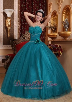 Puffy Pretty Teal Quinceanera Dress Sweetheart Tulle Beading Ball Gown