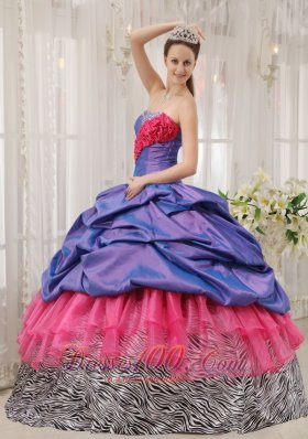 2013 Exclusive Quinceanera Dress Taffeta and Zebra Strapless Beading Ball Gown
