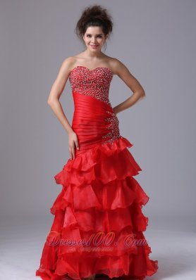 Best Red Party Sexy Prom Dress Mermaid Sweetheart Organza Floor-length