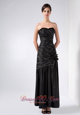 Best Fashionable Black Column Strapless Beading Prom Dress Ankle-length Taffeta