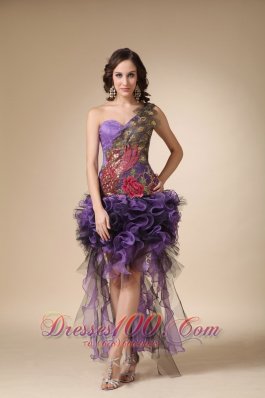 Best Purple Column One Shoulder High-low Cocktail Dress with Appliques