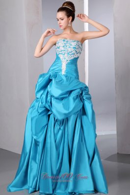 Best Teal A-line Strapless Beading and Appliques Quinceanera Dress Floor-length Taffeta