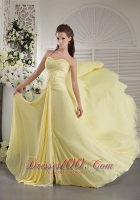 Best Gorgeous Light Yellow Prom / Evening Dress Empire Beading Sweetheart Brush Train Chiffon