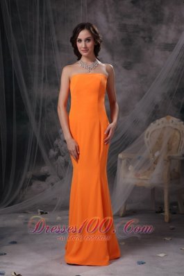 On Sale Popular Orange Mermaid Evening Dress Strapless Satin Floor-length