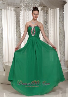 On Sale Green Sweetheart Custom Made Chiffon Prom Dress With Ruched Beading Bodice