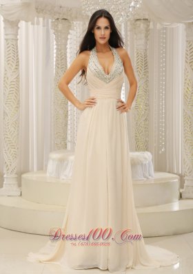 2013 Halter Top With Beaded Ruched Bodice For Beautiful Prom Dress Customize
