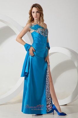 2013 Sky Blue Homecoming Dress Empire Sweetheart Beading Floor-length Taffeta and Leopard