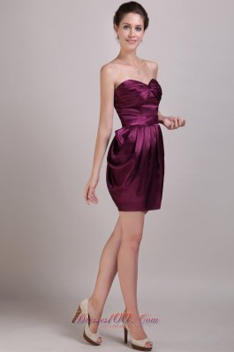 Burgundy Column Sweetheart Mini-length Taffeta Ruch Prom / Cocktail Dress