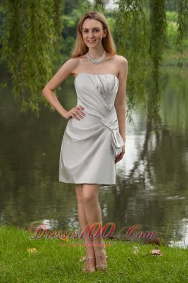 Grey Column / Sheath Strapless Mini-length Satin Ruch Bridesmaid Dress