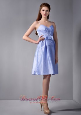 Lilac Column Straps Knee-length Taffeta Ruch Bridesmaid Dress