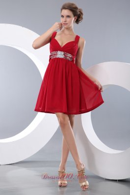 Red Empire Straps Mini-length Chiffon Sequins Prom / Homecoming Dress