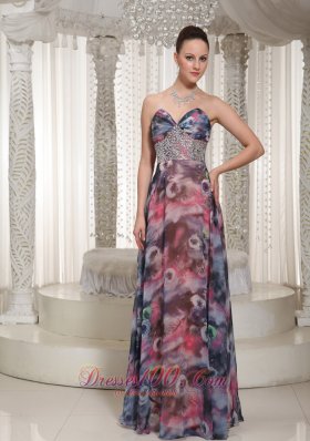 Beaded Embellishment Floor-length Printing 2013 Prom Dress For Wear