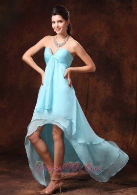Auqa Blue High-low Empire Chiffon Sweetheart 2013 Dama Dresses for Quinceanera With Beading