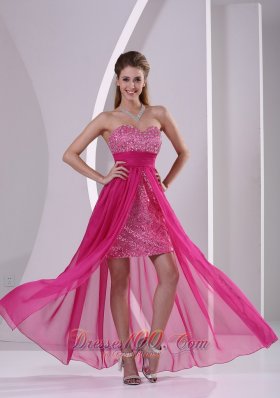 Wedding Guest Dress on Low Paillette Over Skirt Hot Pink Prom Evening Dress With Sweetheart