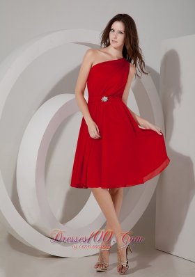 Custom Made Wine Red Empire Cocktail Dress One Shoulder Chiffon Beading Knee-length  Dama Dresses