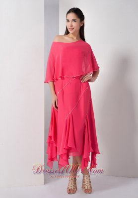 Unique Coral Red Mother Of The Brides Dress Empire Strapless Sequins Asymmetrical Chiffon  Dama Dresses