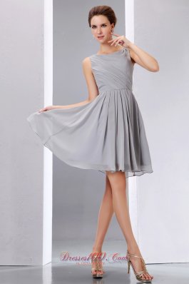 Pretty Grey Cocktail Dress A-line Scoop Knee-length Chiffon Ruch  Dama Dresses
