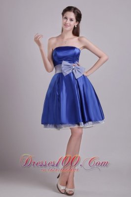 Blue A-line Strapless Short Taffeta Bowknot Prom / Cocktail Dress  Dama Dresses