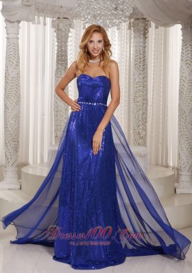 2013 Royal Blue Paillette Over Skirt Sheath Sweetheart Stylish Prom Dress With Chiffon