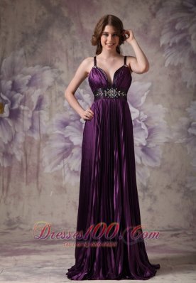 2013 Customize Dark Purple Column Evening Dress Spaghetti Straps Elastic Woven Satin Beading Floor-length