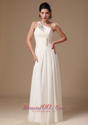 Discount Beaded Decorate One Shoulder White Empire Chiffon 2013 Prom Gowns In Northport Alabama