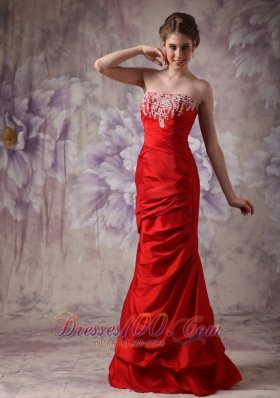 Discount Red Column Strapless Prom / Evening Dress Taffeta Beading Floor-length