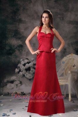 Discount Wine Red Column Elegant Bridesmaid Dress Halter Satin