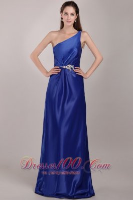 Discount Royal Blue Empire One Shoulder Floor-length Taffeta Beading Prom Dress