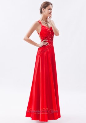 Fashion Red Column / Sheath Spaghetti Straps Prom Dress Taffeta Appliques Floor-length