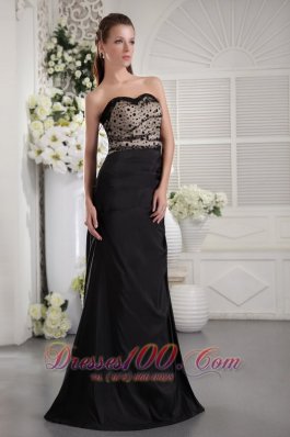 Fashion Black Column Strapless Floor-length Taffeta Ruch Prom / Graduation Dress