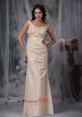Formal Champagne Column Off The Shoulder Floor-length Satin Prom / Evening Dress