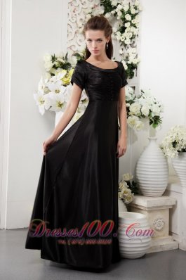 Formal Black Column Scoop Floor-length Taffeta Mother Of The Bride Dress
