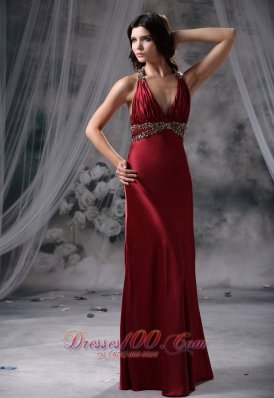 Formal Jefferson Iowa Beaded Decorate Halter and Wasit Floor-length Burgundy Prom / Evening Dress For 2013