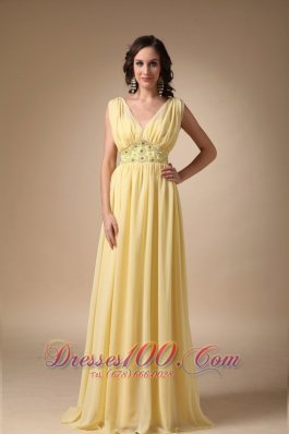 ... Empire V-neck Floor-length Chiffon Beading Prom  Celebrity Dress